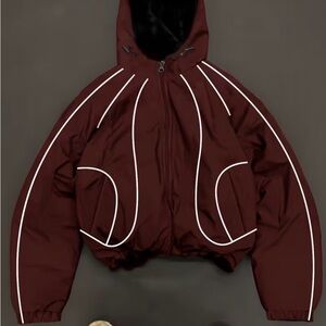 NEW Red Hooded Bomber Jacket with Reflective Accents